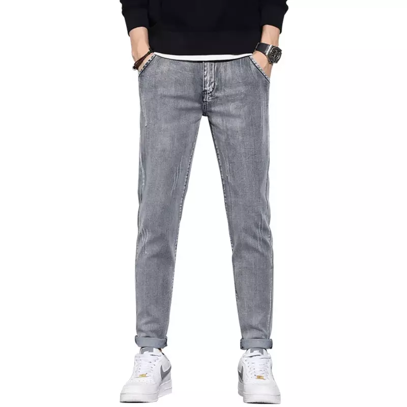 Celana Jeans pria Mode Korea, celana Denim kaki kecil elastis y2k pakaian jalanan Musim Semi dan Gugur 2023