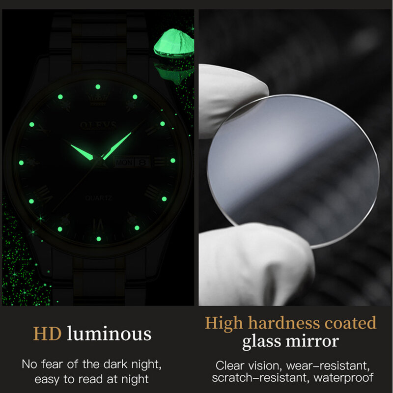 OLEVS-Relógio de aço inoxidável masculino e feminino, relógio de pulso, quartzo luminoso impermeável, marca de luxo, moda, novo