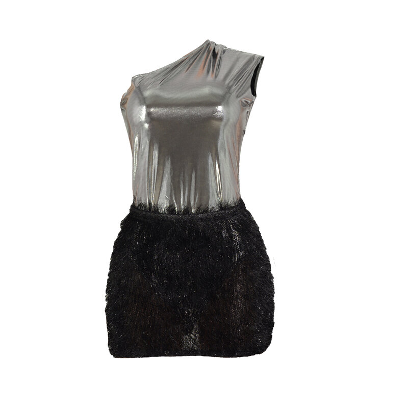 Женский модный однотонный Гладкий комбинезон на одно плечо без рукавов и мини-юбка сексуальный костюм с юбкой для бара и ночного клуба