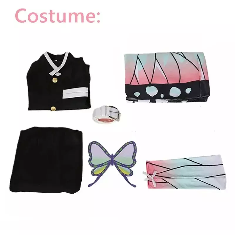 Anime Kimetsu Geen Yaiba Kochou Shinobu Cosplay Kostuum Pruik Conjunto Kimono Uniform Halloween Anime Kostuums Voor Kid
