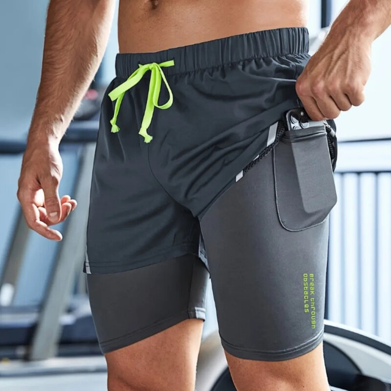 Men Summer New Breathable Casual Shorts Elastic Waist Fitness 2-in-1 Shorts Quick Drying Sports Jogging Double Layer Men Shorts