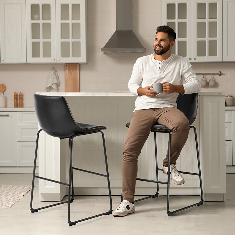 Набор из 2, 30-дюймовых кожаных обеденных кухонных островных современных спинок, стулья без подлокотников