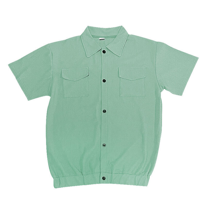 Camisas de manga curta masculina com bolsos, camisa de praia, tops soltos de lapela com botões, roupas masculinas, camiseta de cardigã, cardigã casual