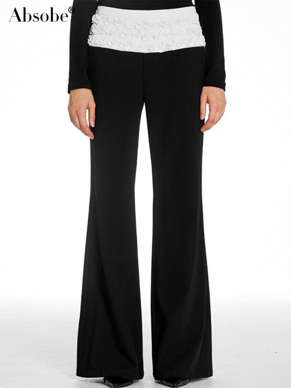 Absobe Flares pieghettati pantaloni lunghi donna colore contrasto vita alta Casual Versatile pantaloni dritti Hottie Y2K Streetwear