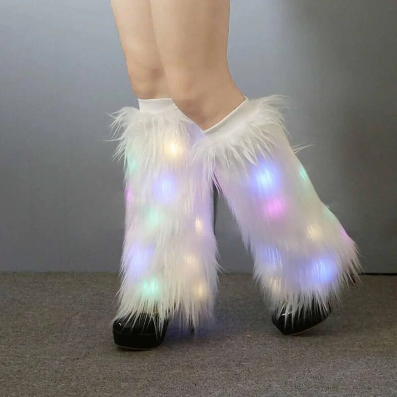Furry Leg Warmers Imitação De Pele, Plush Boot Covers, Meias Elásticas para Pernas, Quente e Confortável, Luz LED