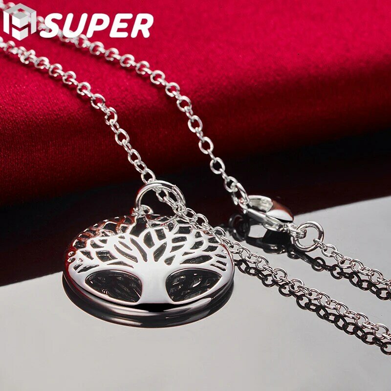 925 Sterling Silver 16-30 Polegada Chain Tree Round Pendant Necklace For Woman Fashion Wedding Engagement Charm Jewelry