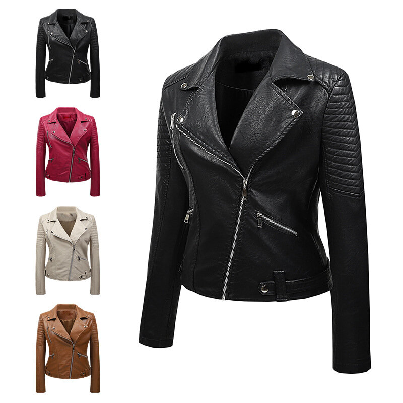 Женская Короткая кожаная куртка, облегающая мотоциклетная куртка из искусственной кожи с скошенной молнией, 2024