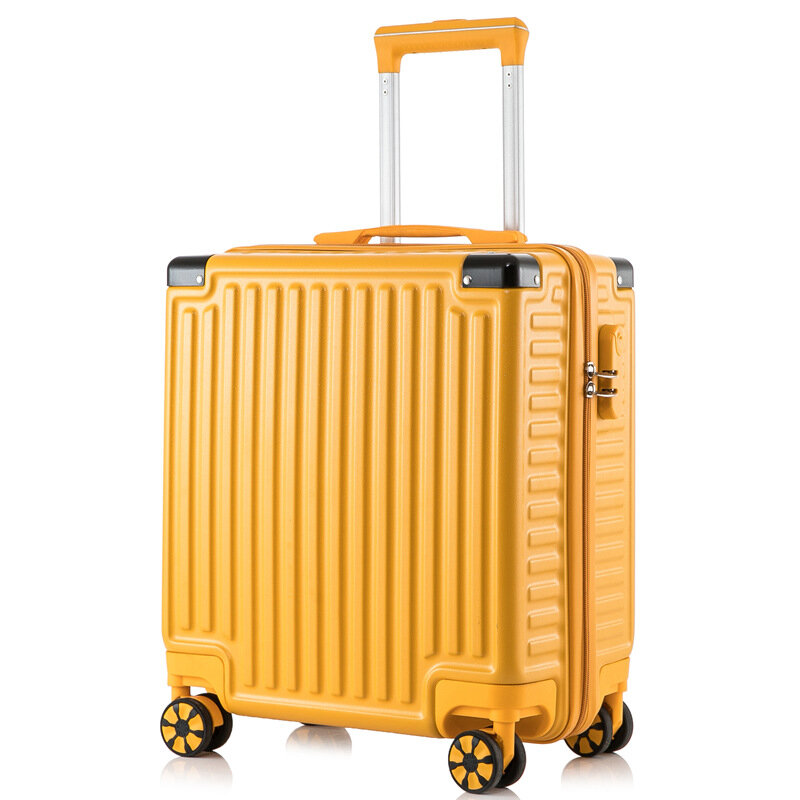 Koper perjalanan bingkai aluminium 18 inci, koper kotak kata sandi Mini portabel, tas bagasi Roda Universal, koper perjalanan 18 inci