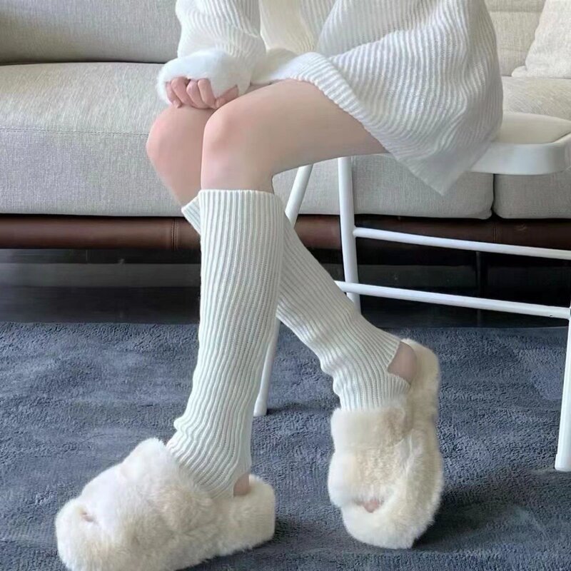 Nowe japońskie Lolita Y2k jednolite ocieplacze na nogi kobiety wydrążone pięty ciepłe dzianinowe skarpety do kolan getry