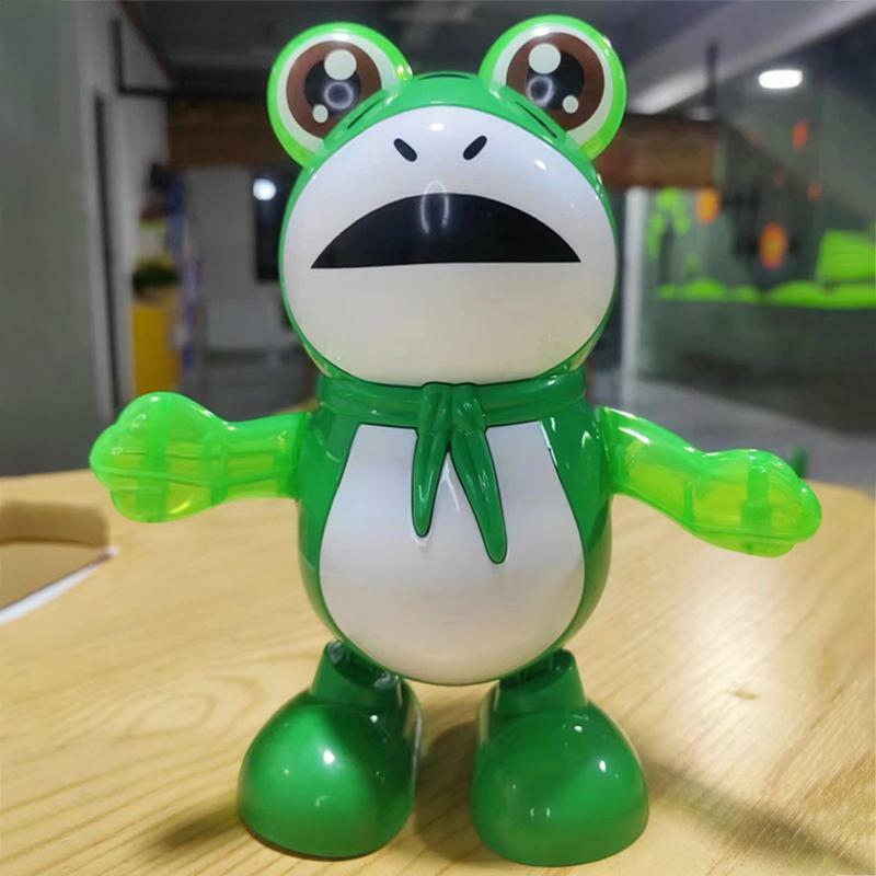 子供のための電気ウォーキングカエルのおもちゃ、かわいい動物のおもちゃ、想像力を開発、ライトアップ、ダンス、緑の感覚玩具