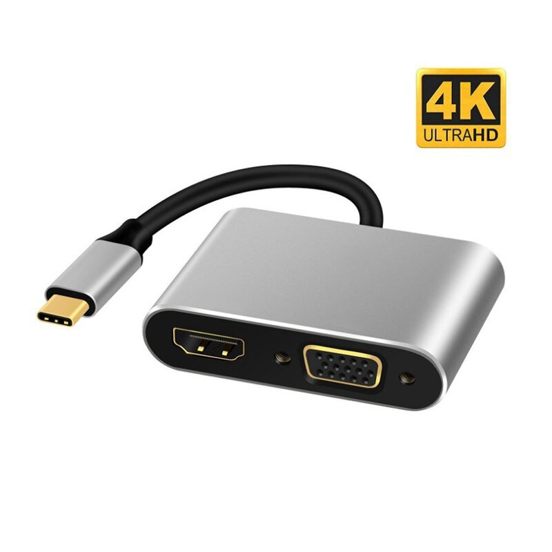 USB C Thunderbolt-3 Docking Station Type-C To 4K HDMI-Compatible 1080P VGA Video Adapter Converter Cable For Macbook PC Monitor