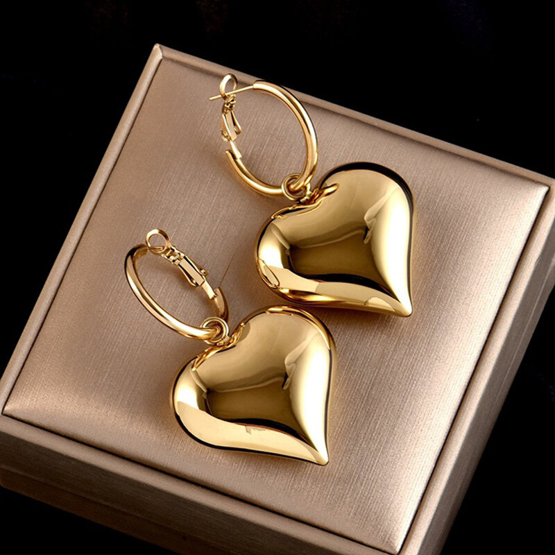 Boucles d'oreilles Huggie Hoop en forme de cœur pour femmes, grandes boucles d'oreilles asymétriques, chic, nouveau document en or, bijoux fantaisie, cadeau pour filles, 2023