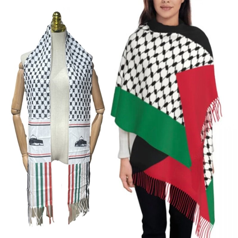 Écharpe palestinienne unisexe adulte pour l'hiver, écharpe prière coupe-vent avec longs glands