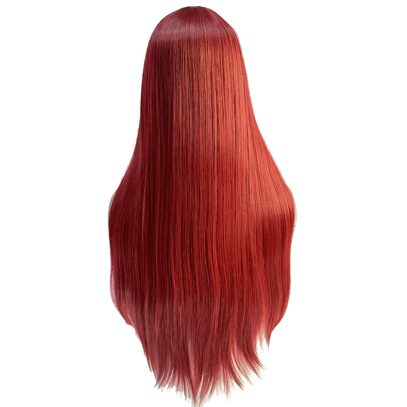 Peluca de pelo largo y liso con flequillo para mujer, cabellera de 24 pulgadas, color burdeos, ideal para Cosplay de Halloween