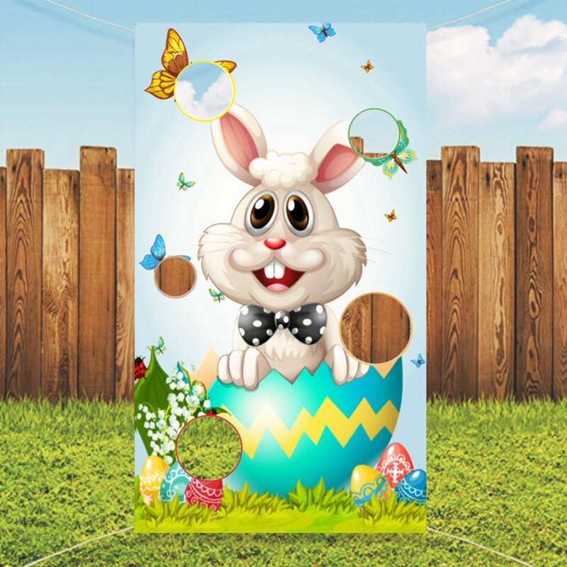 Bandera de juego de lanzamiento de Pascua para niños, 1 piezas, día de Pascua, conejo, bandera temática de conejito, pancarta de lanzamiento de bolsa de frijol, juguete para niños