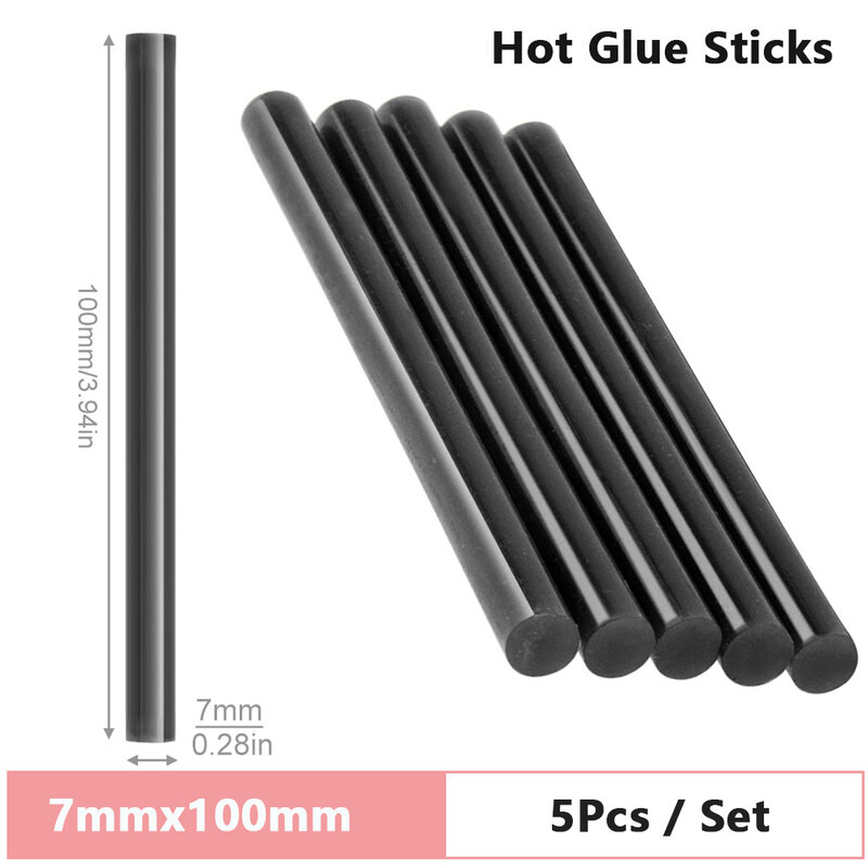 5pcs 7mmx100mm/11mmx270mm Black Hot Melt Gun Glue Sticks Gun Adhesive DIY Tools for Hot Melt Glue Gun Repair Alloy Accessories