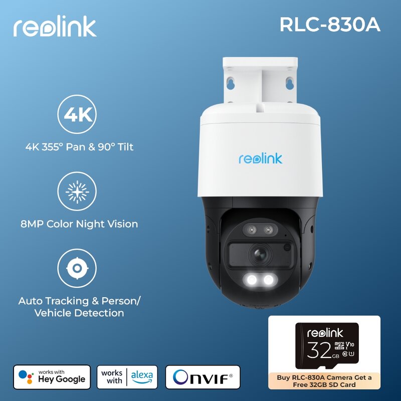 Kamera IP Reolink 4K PoE 8 MP Zewnętrzna kamera PTZ z automatycznym śledzeniem 355° Pan & 90° Kamery monitorujące z inteligentnym wykrywaniem nachylenia