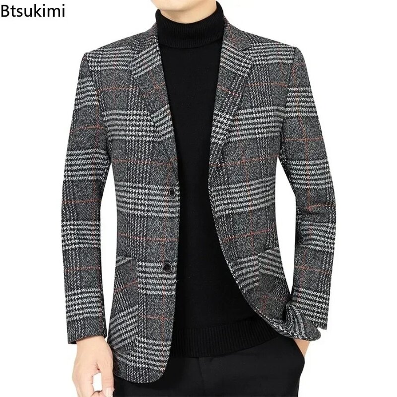 2024 Men's Fashion Blazer Jacket Suit England Style Plaid Business Causal Suits Men Clothing Conjuntos De Blazer Jacket Coat 4XL