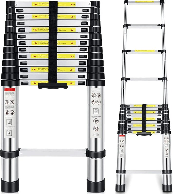 Telescoping Extension Ladder 16.5 FT, Aluminum Alloy Folding Telescopic Ladder with Locking Mechanism, Multi-Purpose Collapsible