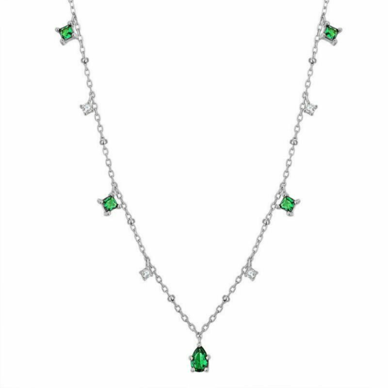 925 srebro zielony cyrkon spadek naszyjnik z amuletem jakości musujące Choker Party prezent moda damska biżuteria darmowa wysyłka