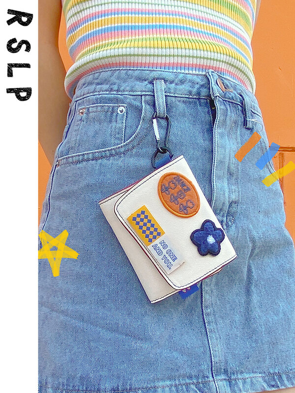 한국 스타일 Pu 짧은 여러 카드 슬롯 지갑, 귀여운 소녀 하트, 특별한 이목 디자인, 세 접이식, 신제품