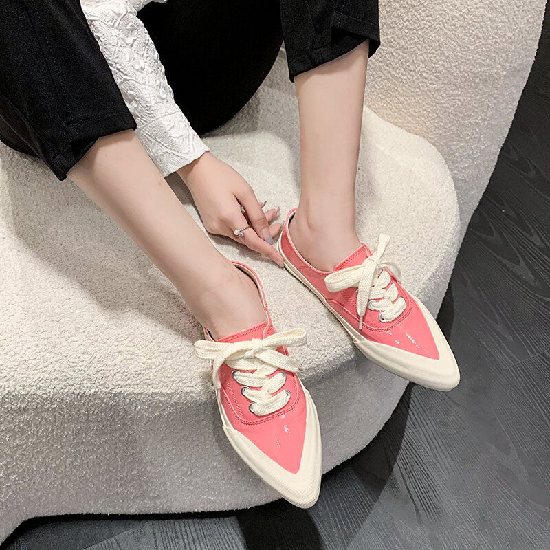 Sapatos femininos 2022 primavera outono novo dedo do pé apontado cruz-rendas sapatos femininos sola de borracha branco macio inferior sapatos casuais para mulher