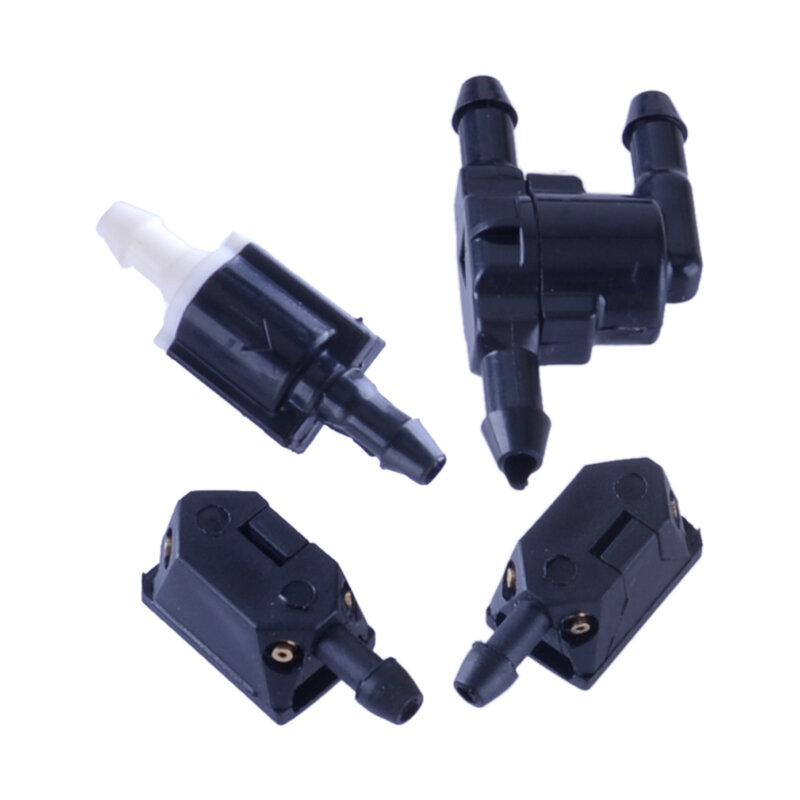 Universal Car Auto Front Windscreen Wiper Arm Washer Nozzle 4 Way Jets Hose Tube Pipe Check Valve Kits Black