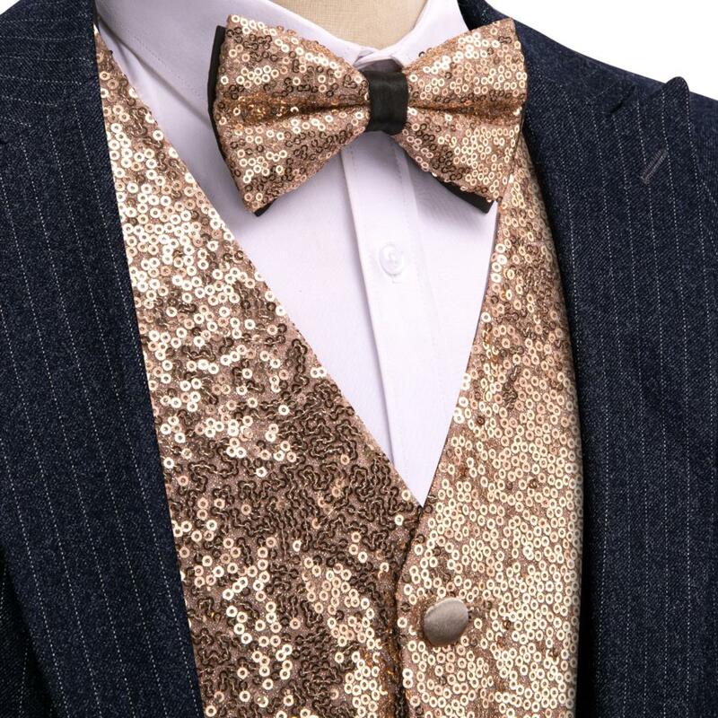 男性用の単色ノースリーブシルクジャケット,シャンパンカラーのデザイナーベスト,ピンクゴールド,滑らかなウエストコート,結婚式のパーティー用の蝶ネクタイセット
