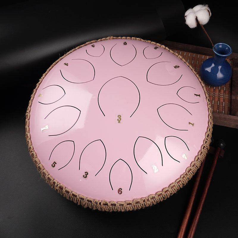 Factory offer the big size design 14 inch (35 cm) 15 tongue candy pink hank drum D key balmy drum steel tongue drum