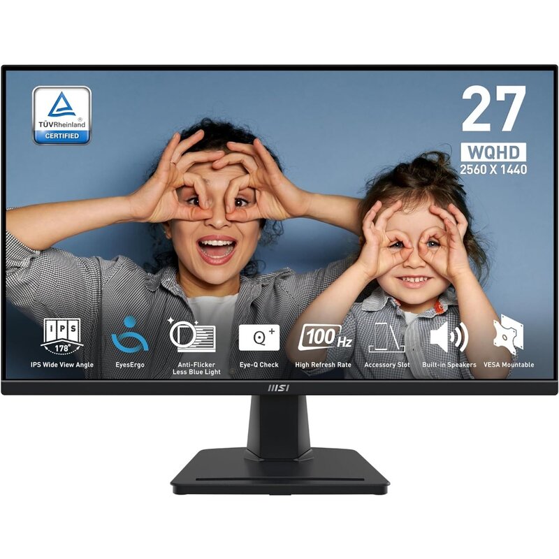 Monitor de Oficina PRO MP275Q, Panel IPS de 27 pulgadas WQHD, 100Hz, pantalla amigable con los ojos, altavoces integrados, inclinación ajustable