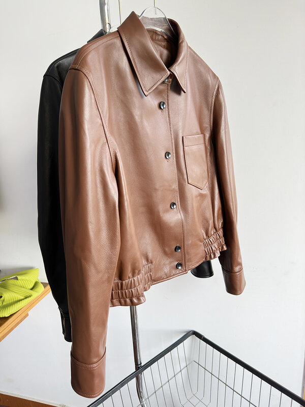 Jaquetas de couro genuíno para as mulheres, casaco curto, alta qualidade, novo, designer, moda coreana, outono, f247