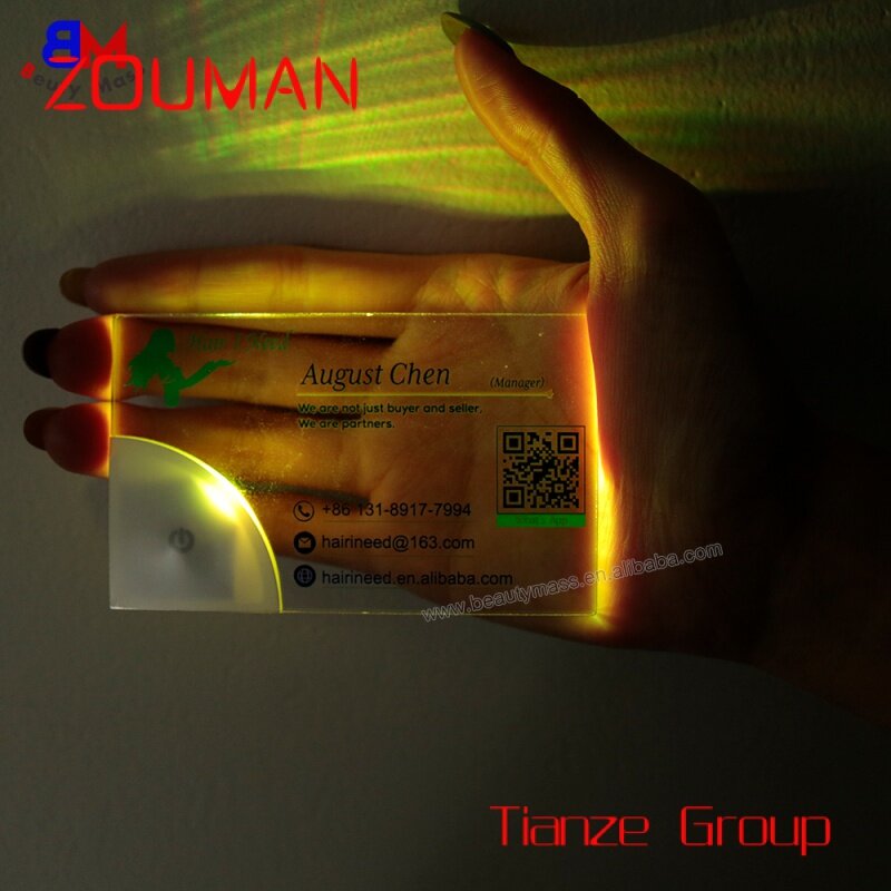 Custom , Plain LED business card blank acrylic laser logo card with colorful lighting up