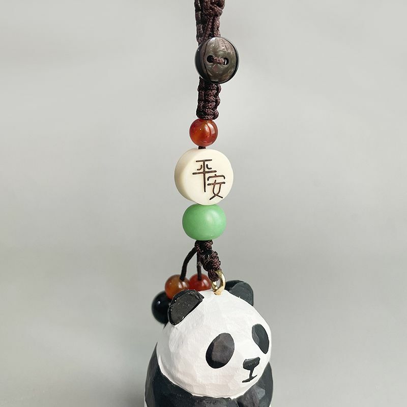 Handmade Wood Carving Soft Cute Cute Panda Weaving Guofeng Keychain Ping An Car Key Chain Schoolbag Pendant for Friends Gift