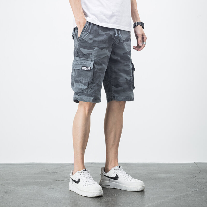 Calções Esportivos Masculinos Multi-Bolso Calções de Trabalho Casuais Camuflagem Shorts Militares Japonês Hip-Hop Streetwear Tamanho Grande