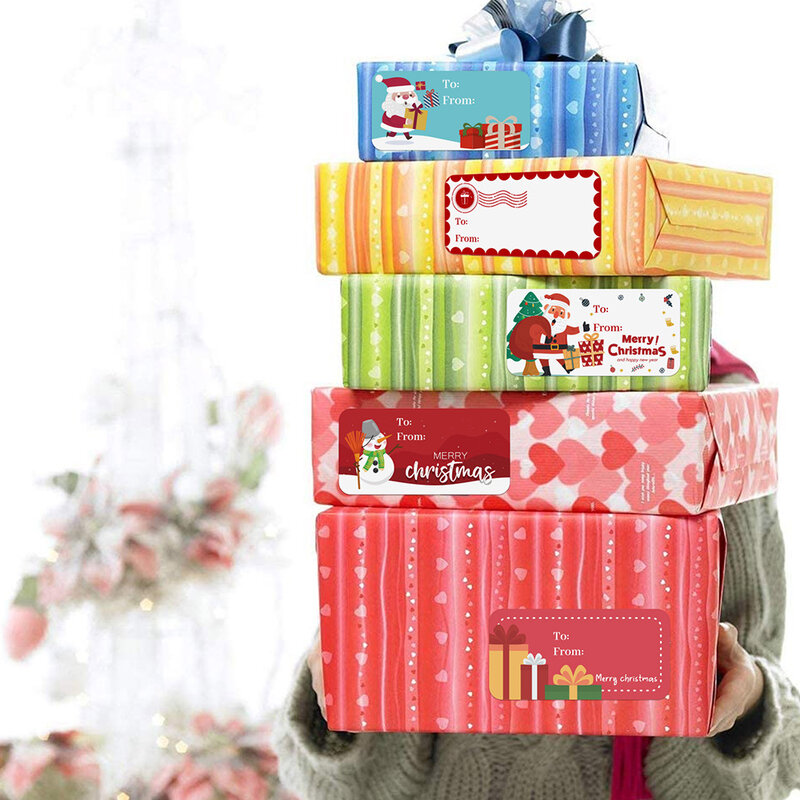26/65pcs 메리 크리스마스 산타 클로스 크리스마스 트리 모자 스티커 레이블 선물 상자 장식 포장 비즈니스