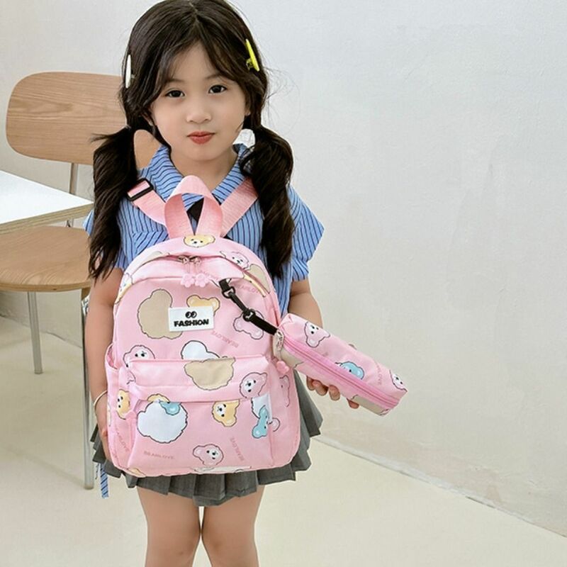 Cartoon Nylon Bear Backpack Large Capacity Student Letter Pencile Bag Pendant School Bag Candy Color Shoulder Bag