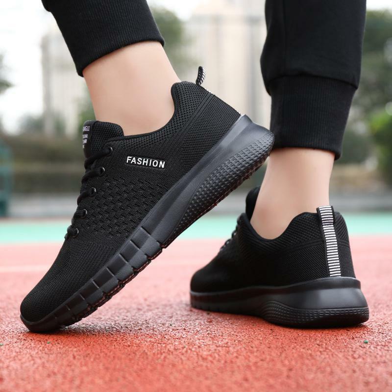 รองเท้าตาข่ายสีดำรองเท้าบุรุษสำหรับใช้ในยามว่าง sepatu kets anak Laki-Laki ก่อสร้างสำหรับฤดูใบไม้ร่วง