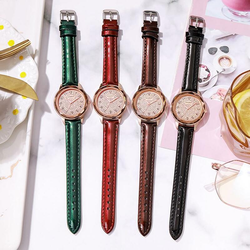 Women Watch Elegant Women's Quartz Watch with Rhinestone Dial Adjustable Faux Leather Strap High Accuracy Timepiece for Daily