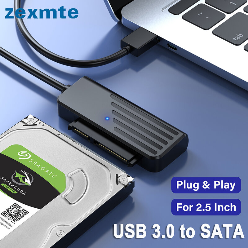 Zexmte Kabel SATA Ke USB 3.0 untuk HDD Eksternal 2.5 Inci Transfer Data Hard Drive Hingga 6Gbps Adaptor Kabel USB 3.0 Ke Sata III