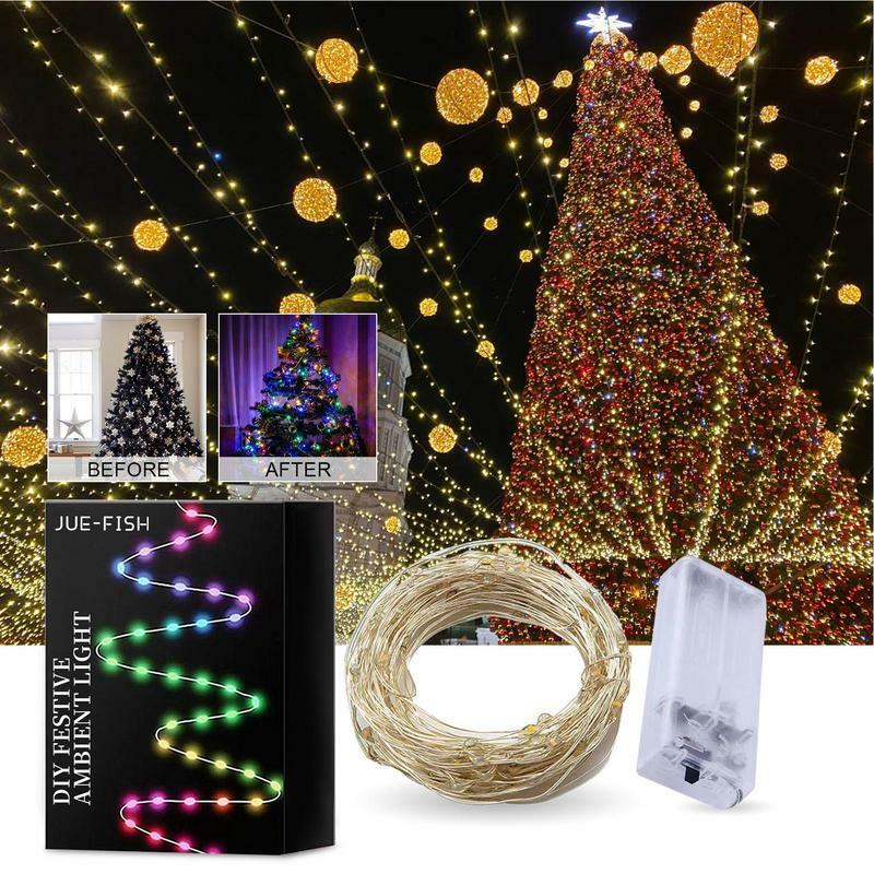 LED Christmas Tree Lights, pilhas, impermeável, decorações ao ar livre, luzes para pátio