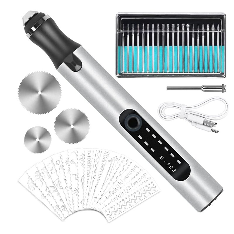 Engraving Pen, Electric Engraving Tool Kit USB Rechargeable Engraver Etching Pen Micro-Cordless Carve Tool For DIY Art