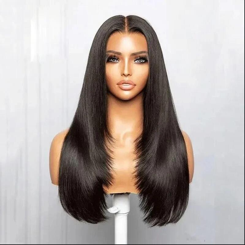 Soft Free Part 13*4 Lace Front Wig Layered Black Glueless 26Inch 180% Density Long Preplucked Silky Straight For Women Baby Hair