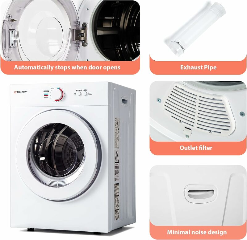 1.8 cu. ft. Portable Clothes Dryers with Exhaust Duct with Stainless Steel Liner Four Function Small Dryer Machine, Suitable