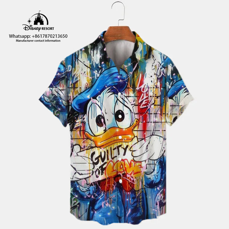 Moda Harajuku Street Style 2024 Nowa koszula z krótkim rękawem i klapami 3D z nadrukiem Mickey Casualowa koszula Y2K