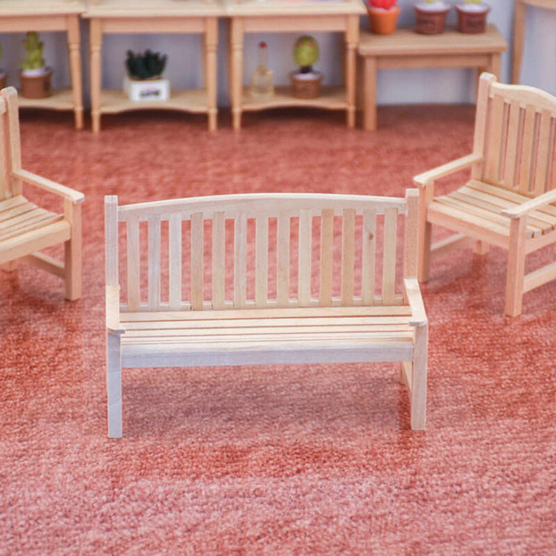 1/12 Dollhouse Miniature Wooden Double Bench Single Chair Simulation Furniture Model Toy Doll House Life Scene Home Garden Decor