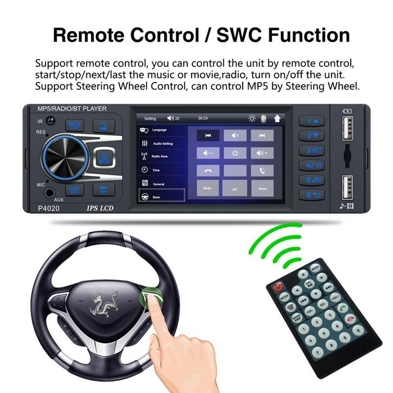 Rádio do carro 4.1-inch digital ips tela mp5 player aux usb cartão u disco suporta bluetooth-compatível com microfone traseiro mãos-livres