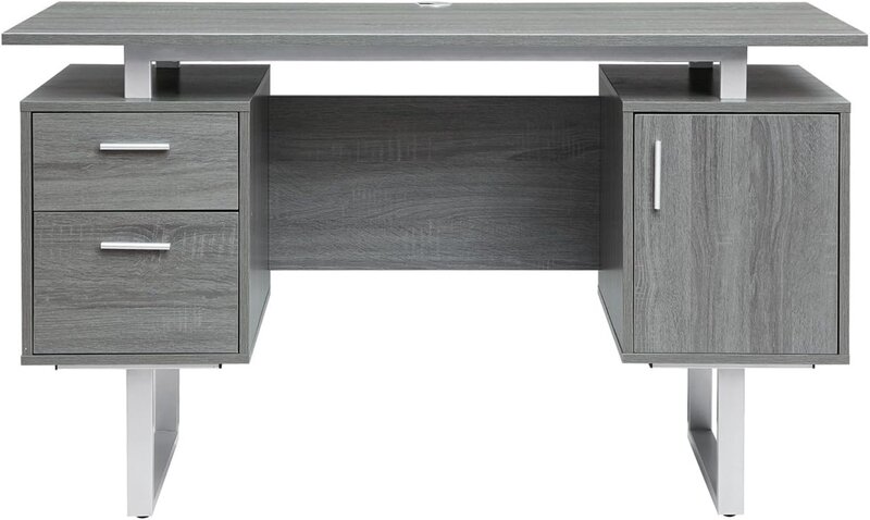 Nowoczesne biurko Techni Mobili z schowkiem, szare biurko pomaga zachować porządek do pracy i przechowuje wszystkie materiały biurowe