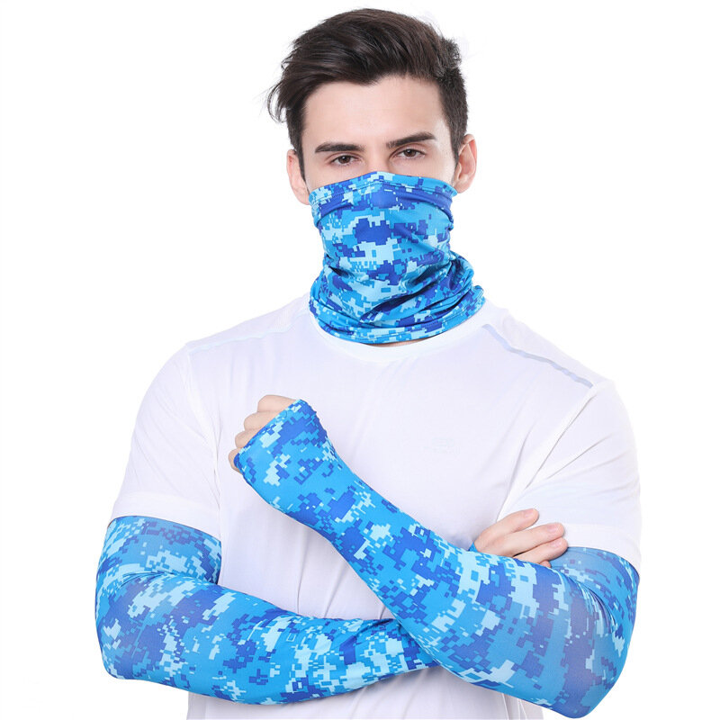 Tactical Camuflagem Face Bandana com mangas, Windproof, ciclismo, caminhadas, lenços, Seami, 2Pcs Set
