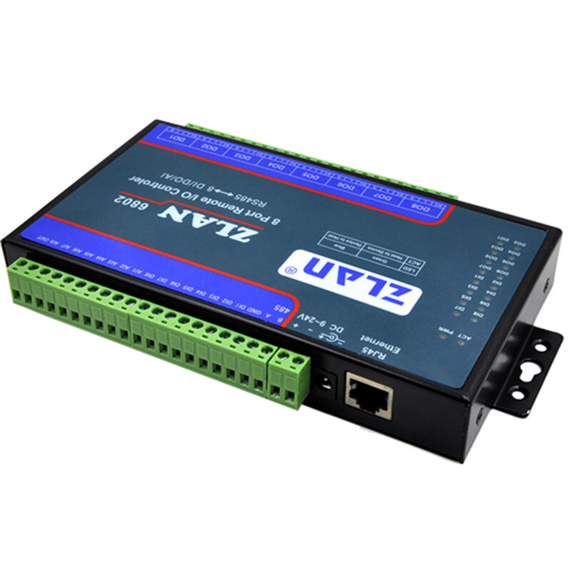 Zlan6802 8 Kanaals Poort Remote I/O Controller Di Ai Do Rs485 Ethernet Modbus I/O Module Rtu Data Collector
