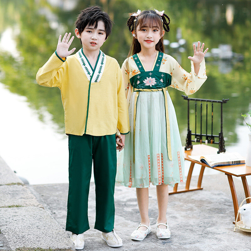 เด็กสาวปรับปรุง Hanfu 2022ใหม่ฤดูใบไม้ผลิและเด็กในฤดูใบไม้ร่วงของจีนสไตล์เครื่องแต่งกายสไตล์โบราณ Tang เครื่องแต่งกาย